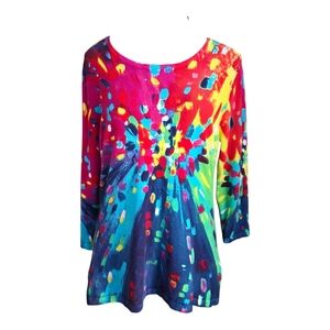 Elena Wang Vibrant Multicolor Women's Crew Neck Sweater  Size Med